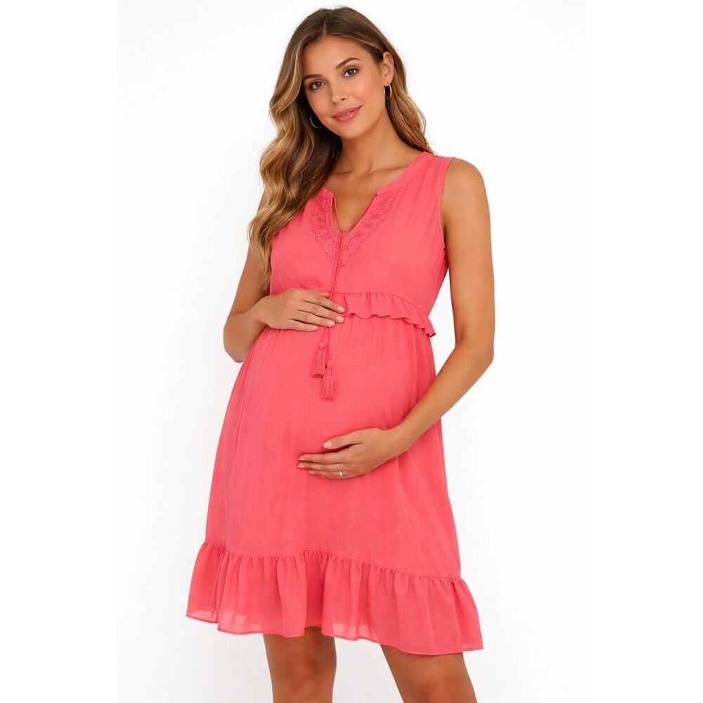Motherhood Maternity Ruffle Hem Coral Sleeveless Dress Size Medium